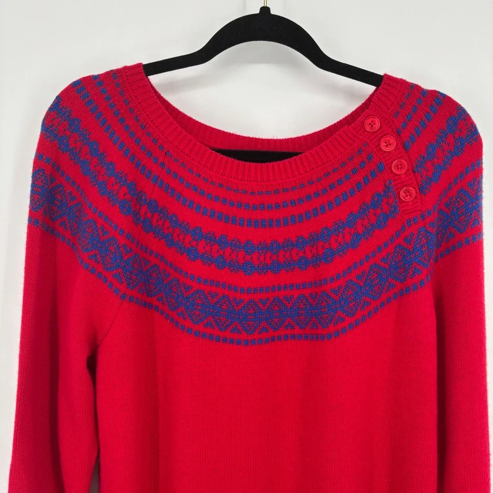 Talbots Lambswool Blend Red Blue Fair Isle Crew Neck Sweater Women's Size 1X NWT